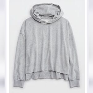 Aerie Velour Cropped Light Gray Hoodie Top